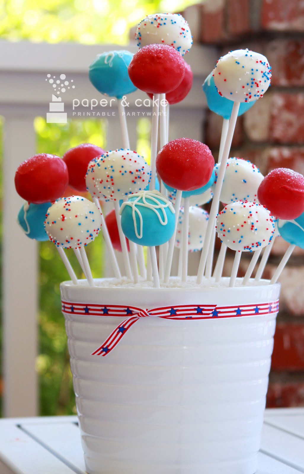 cake pops wedding centerpieces Fourth of July Cake Pop Stand from Paper & Cake